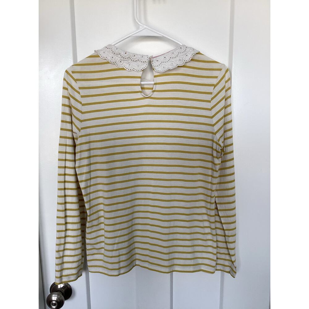 Boden top Kathleen Yellow white stripped eyelet Peter Pan collar‎ knit Top shirt - Picture 6 of 11